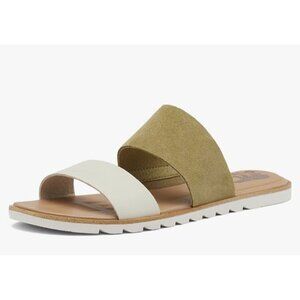 Sorel Women's Ella II Slide Sandals in Olive Shade and Chalk